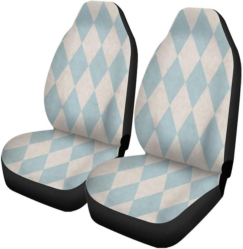 Set Of 2 Car Seat Covers Blue White Rhombus Universal Auto Front Seats Protector Fits For Car，suv Sedan，truck