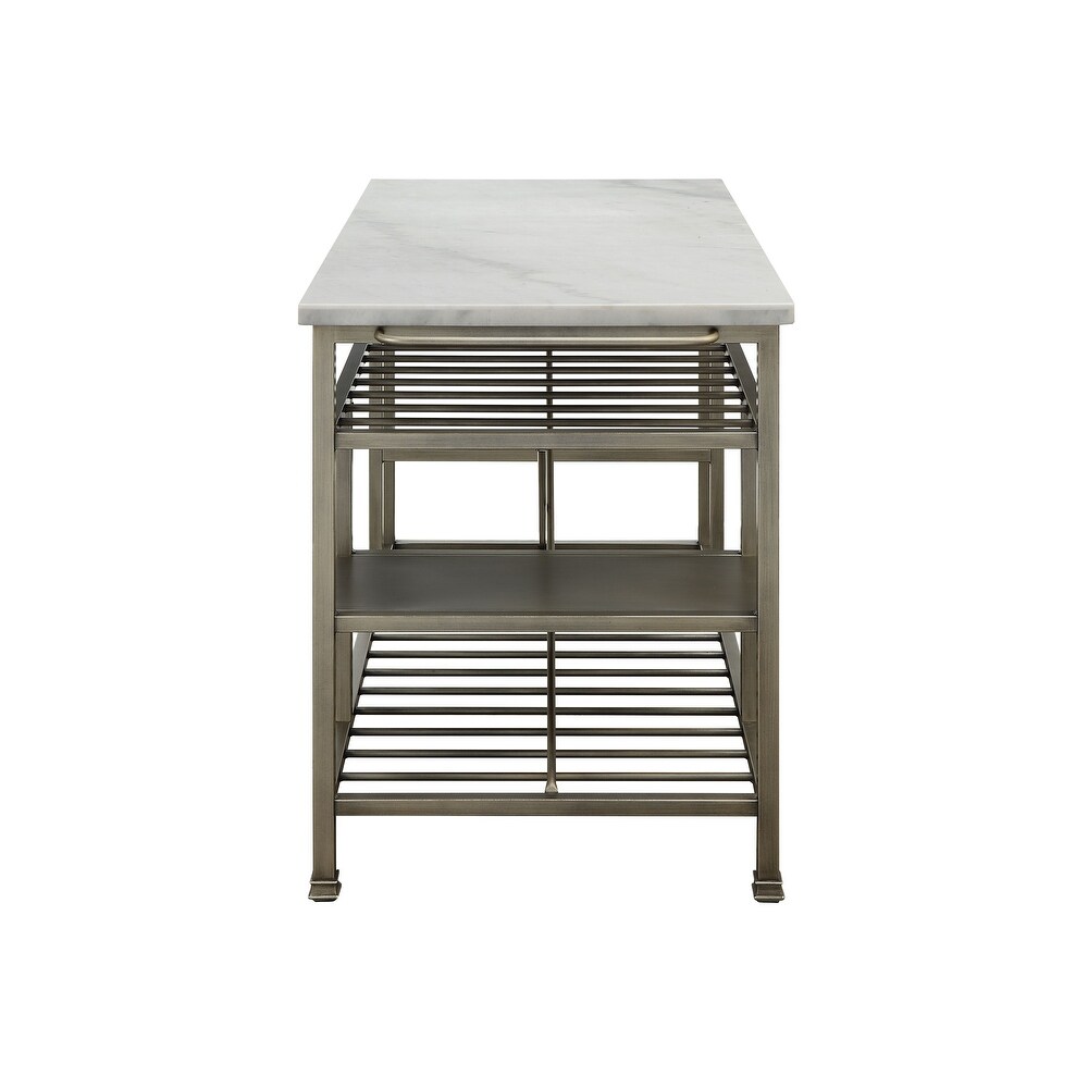 ACME Lanzo Kitchen Island (Counter) in Marble   Antique Pewter