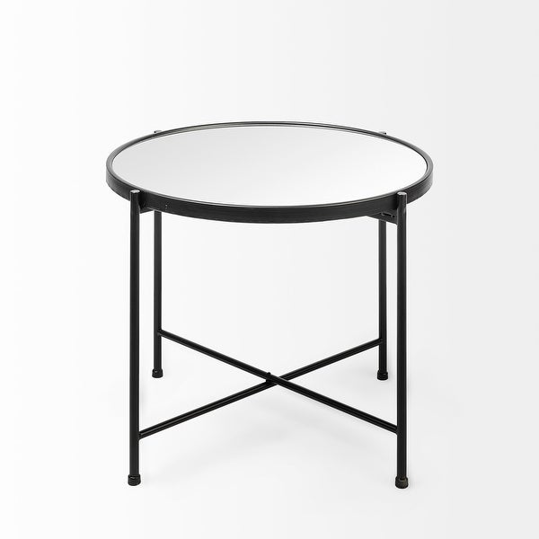 Samantha Black Iron Frame w/ Mirror Top Accent Table