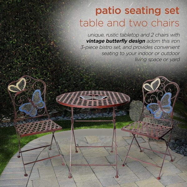 Alpine Corporation Indoor/Outdoor Butterfly Design 3Piece Bistro Set Folding Table and Chairs Patio Seating