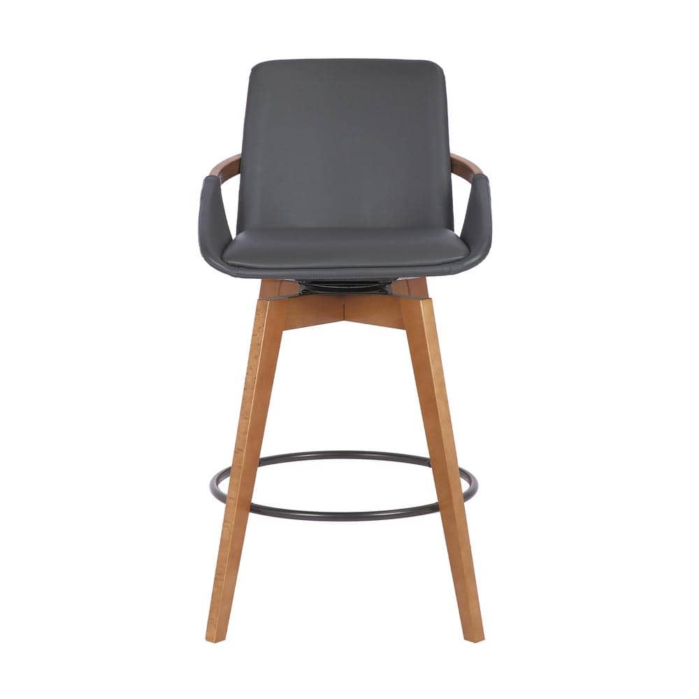 Armen Living Baylor Swivel Wood Bar or Counter Height Stool in Faux Leather LCBABAWAGR26