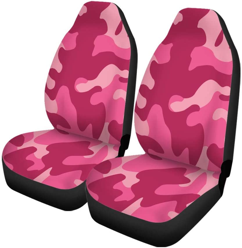 FMSHPON Set of 2 Car Seat Covers Pink Camouflage Universal Auto Front Seats Protector Fits for Car，SUV Sedan，Truck