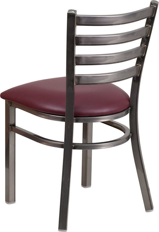 Clear Coated Ladder Back Metal Restaurant Chair  Burgundy Vinyl Seat   Contemporary   Dining Chairs   by Beyond Design  ampMore  Houzz