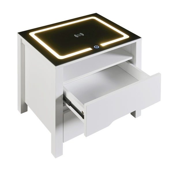 Modern Wooden Storage Nightstand With Wireless Charging And Adjustable LED - - 37388540