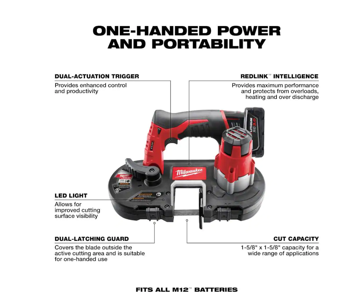 Milwaukee 2429-21XC-2364-20 M12 12-Volt Lithium-Ion Cordless Sub-Compact Band Saw XC Kit with M12 LED Flood Light