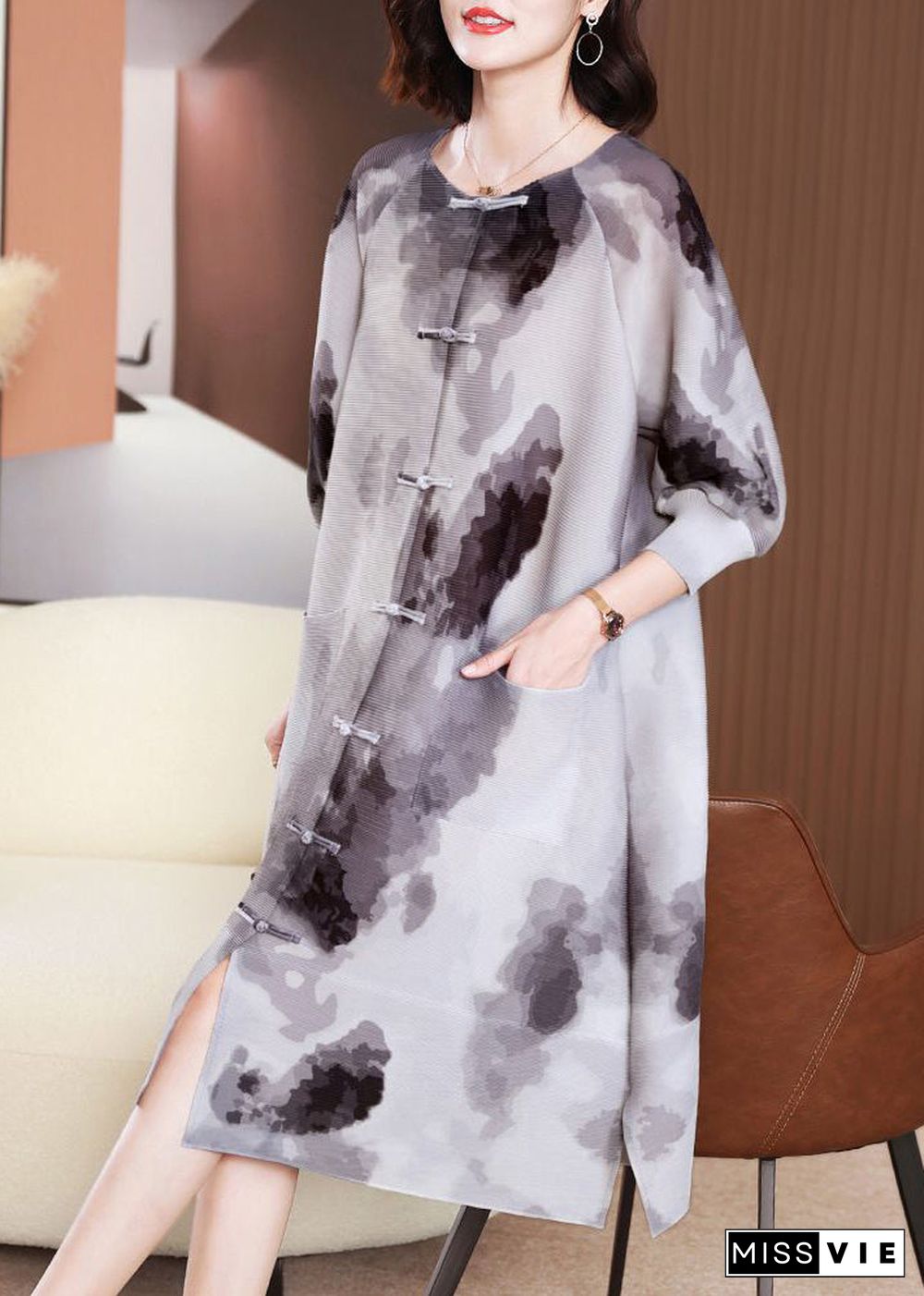 Vintage Black Oversized Tie Dye Shirt Dresses Summer