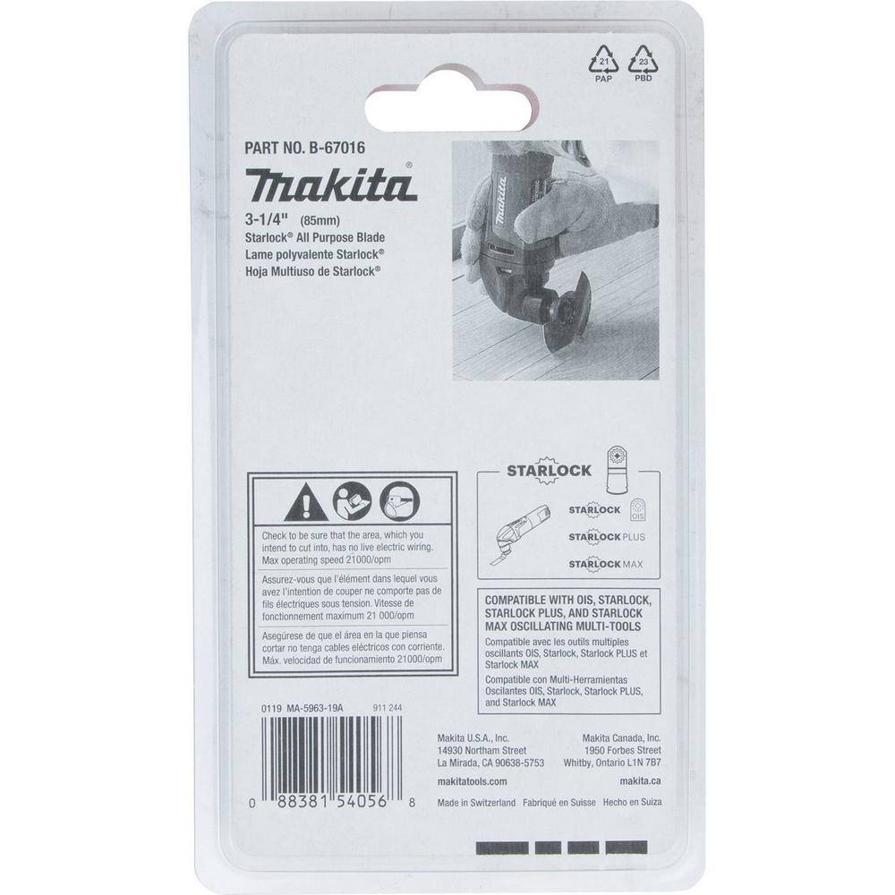 Makita Starlock Oscillating Multi-Tool 3-14 in. Bi-Metal Round Segmented Saw Blade B-67016