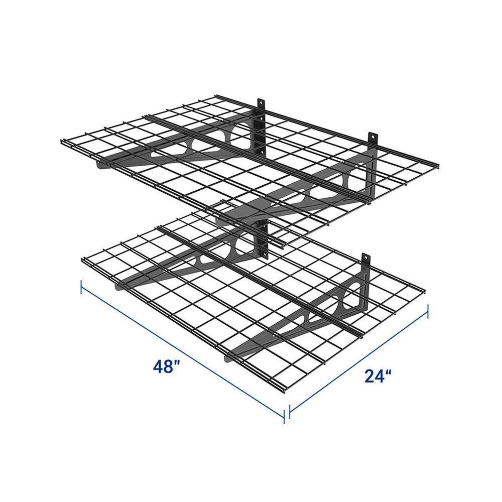 FLEXIMOUNTS 24 in. x 48 in. Steel Garage Wall Shelf with Brackets in Black WR24B-E