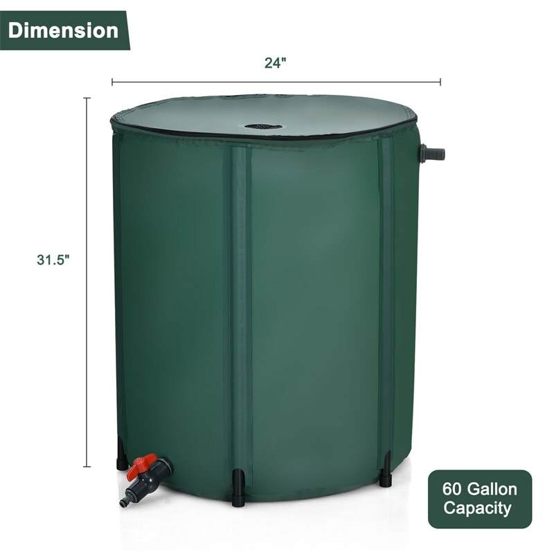 60 Gallon Portable Collapsible Rain Barrel Water Collector Tank Water Storage