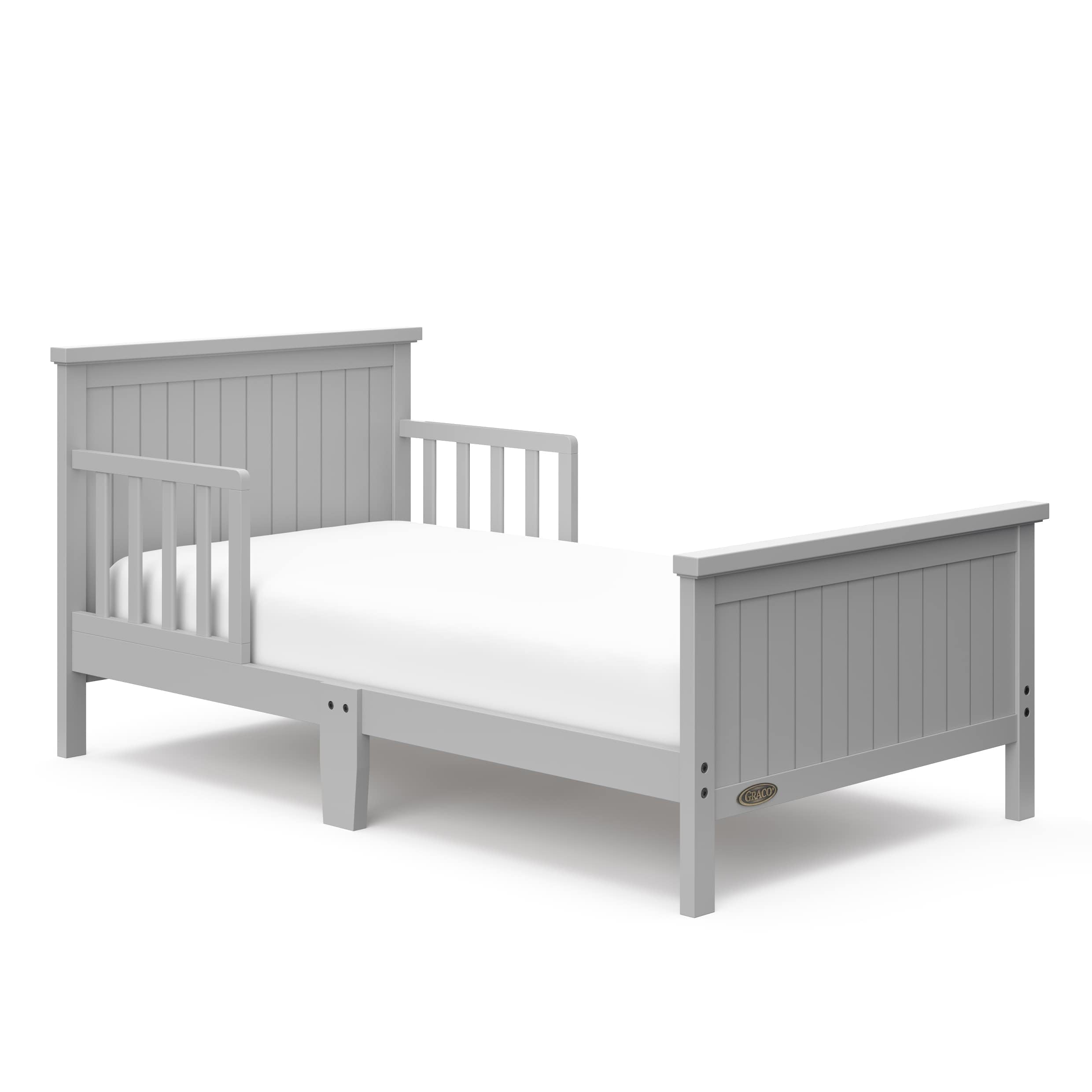 Graco Bailey Wood Single Toddler Kids Bed, Guardrails Included Pebble Gray