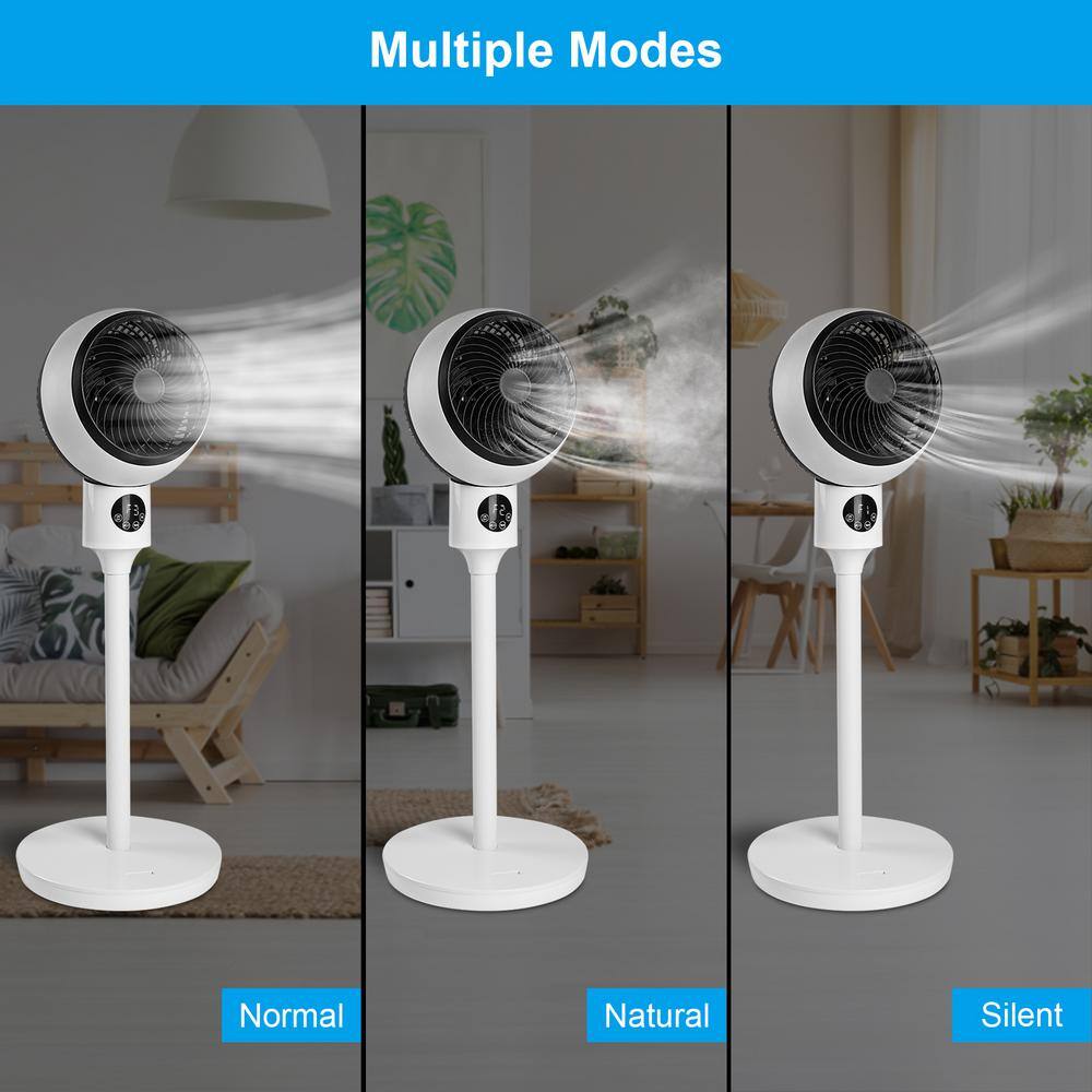 Aoibox 7 in. Indoor Stand Pedestal Fan Air Circulation Fan with 3-Speed 15-Hour Timer 70 Oscillation Remote Control White SNMX2860