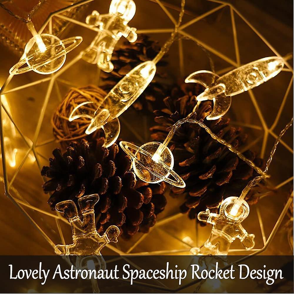 20 Led Children's Room Decorative String Lights， Astronaut Spaceship Rocket Outerspace Galaxy Themed Room Decor Wall Window Nursery Or Kids Room Decor