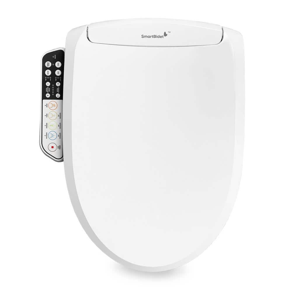 SmartBidet Electric Bidet Seat for Elongated Toilets with Control Panel and Removable Nozzle Cap in White