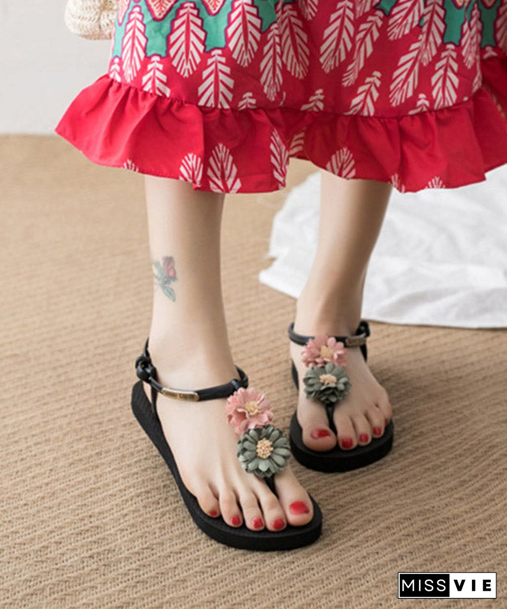 Casual Pink Green Flower Lace Up Water Sandals