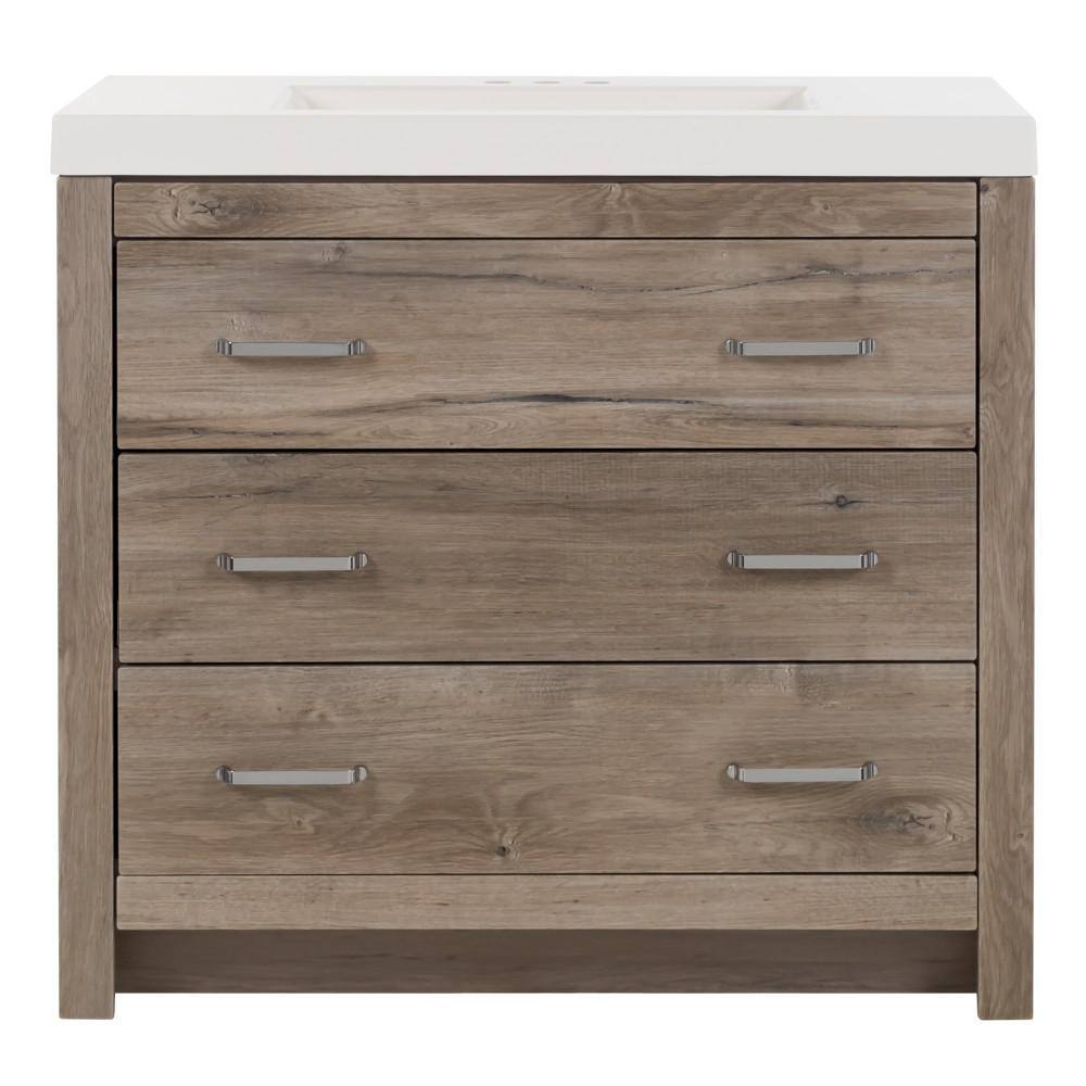 Glacier Bay Woodbrook 37 in. W Bathroom Vanity in White Washed Oak with Cultured Marble Vanity Top in White with White Sink WB36P2-WO