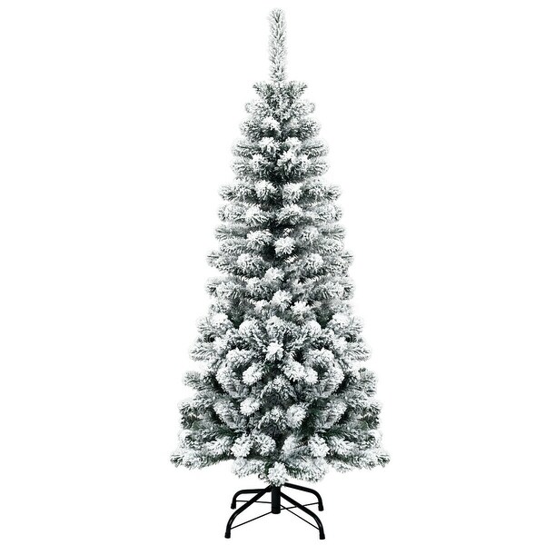 Gymax 4.5ft Snow Flocked Pencil Christmas Tree Artificial Pine Tree w/