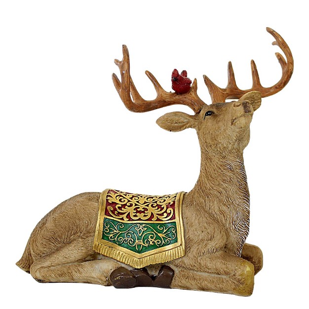 Christmas North Pole Reindeer Figurine One Reindeer Figurine 8 75 Inches Cardinal Antlers Tc00567 Polyresin Brown