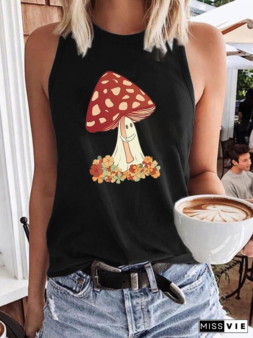 Mushroom Ghost With Umbrella Print Tank Top