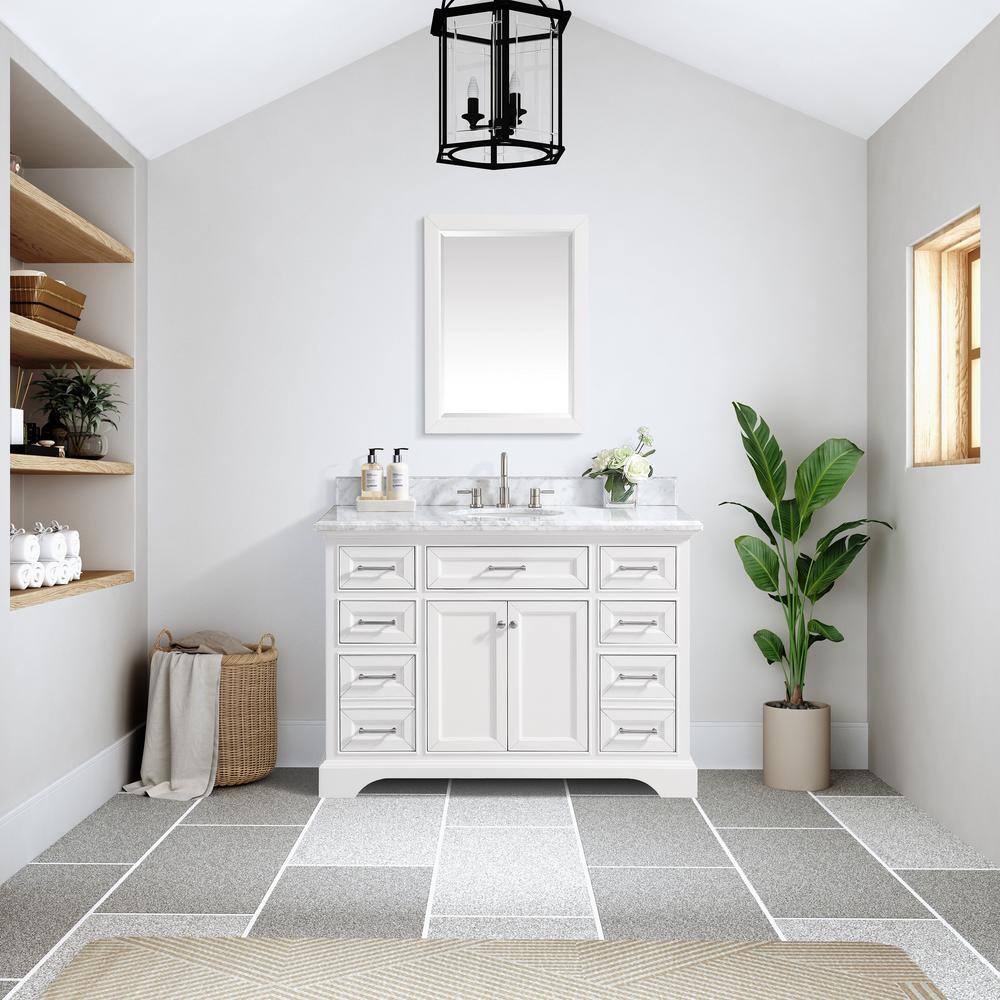 Home Decorators Collection Windlowe 49 in. W x 22 in. D x 35 in. H Freestanding Bath Vanity in White with Carrara White Marble Top 15101-VS49C-WT