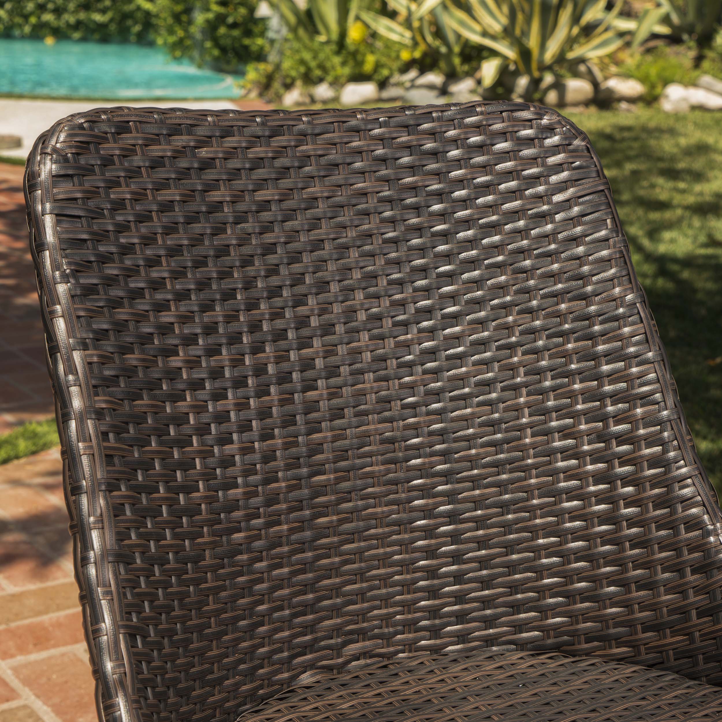 Desmond Outdoor Wicker Dining Chairs with Wood Finished Metal Legs (Set of 2)