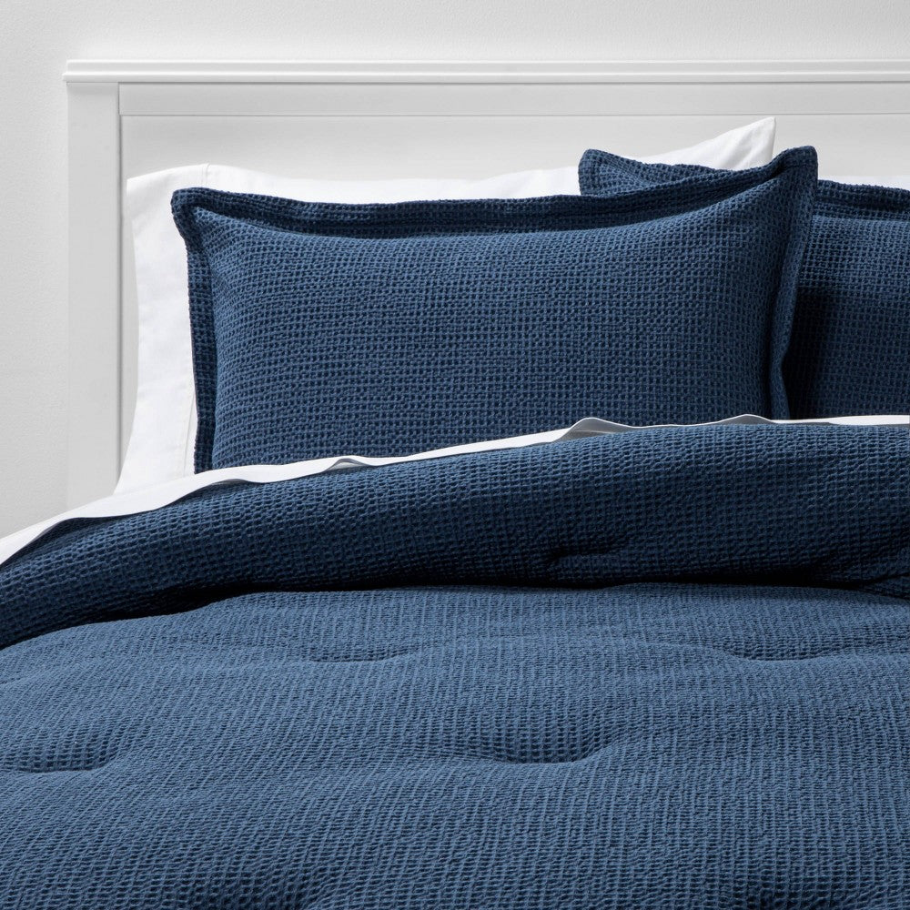 King Washed Waffle Weave Comforter and Sham Set Indigo - Threshold