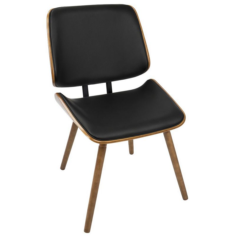 Set of 2 Black Leather Back and Seat with Walnut Wood Legs Modern Lombardi Dining Chairs 32.5