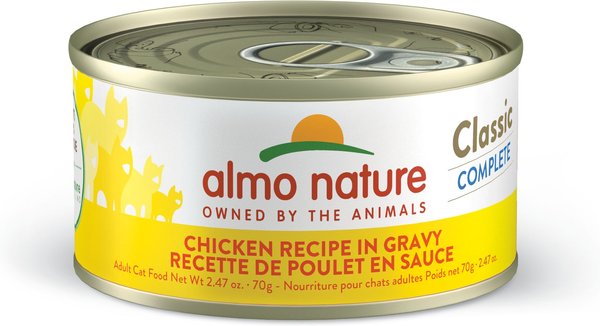 Almo Nature Classic Complete Premium Chicken Recipe in Gravy Grain-Free Wet Cat Food， 2.47-oz can， case of 12