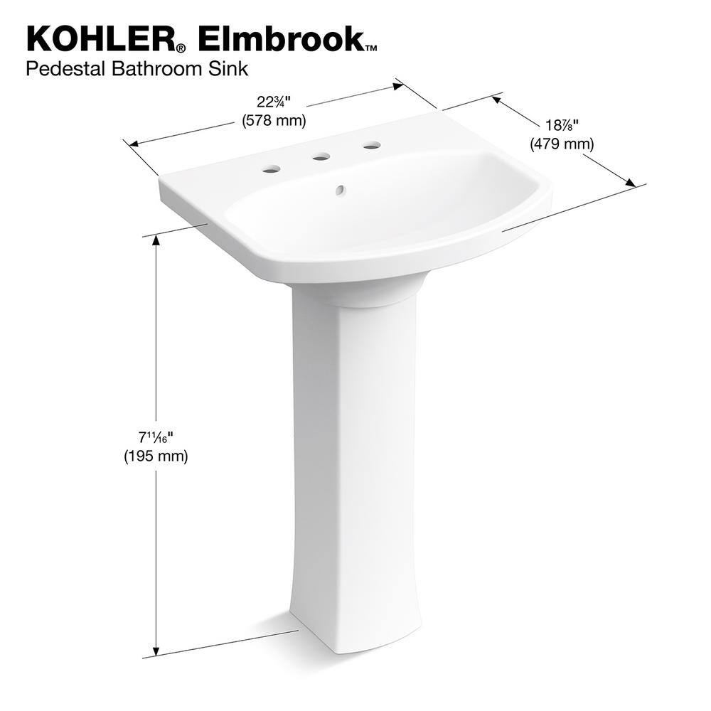 KOHLER Elmbrook 7.6875 in. Pedestal Sink Basin in White with 4 in. Centerset Faucet Holes K-R5337-4-0