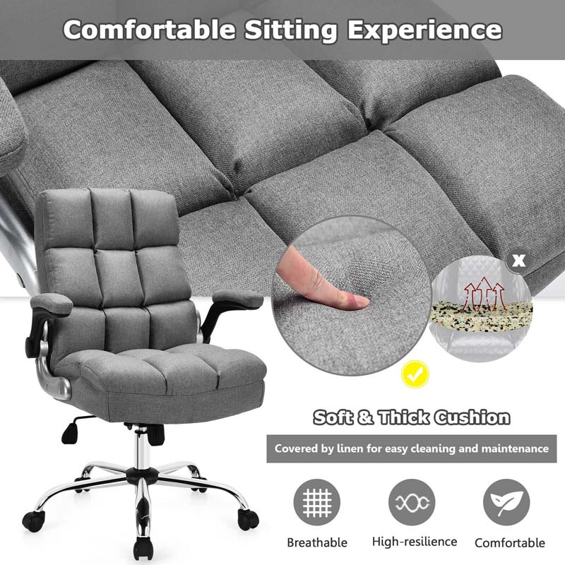 Linen Fabric Thick Padding Big & Tall Executive Office Chair with Flip-up Armrest, Swivel High Back Computer Desk Chair