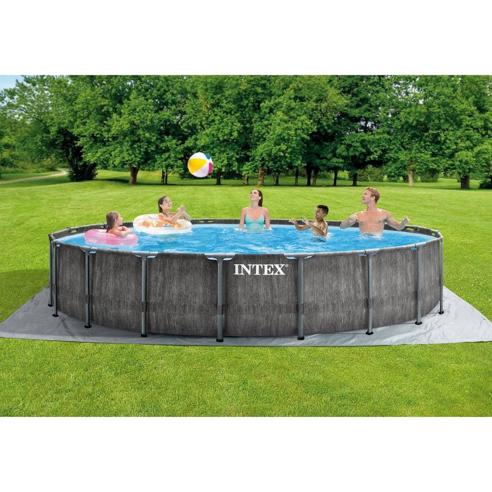 INTEX 18 ft. Round 48 in. Deep Hard Side Prism Steel Frame Above Ground Outdoor Swimming Pool Set 26743EH