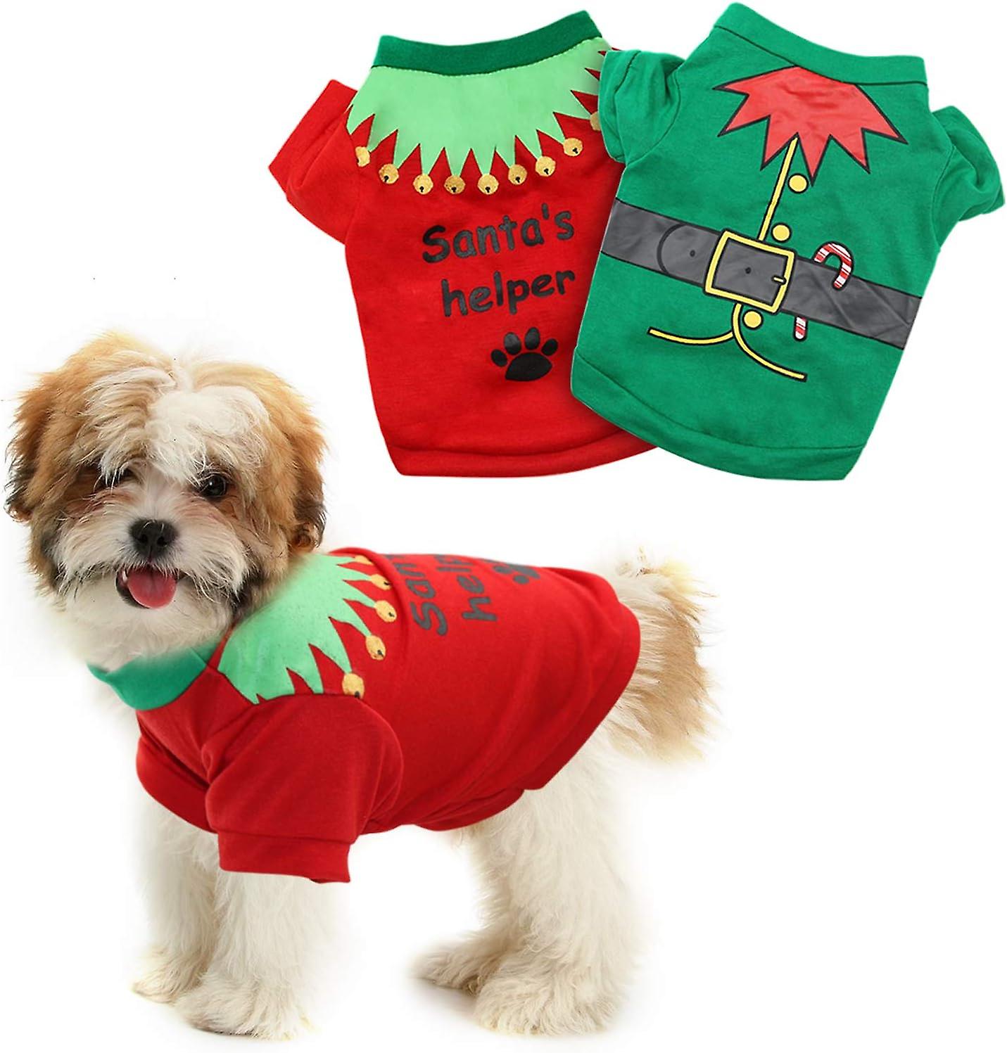 2 Pack Christmas Dog Shirts - Printed Puppy Shirt Pet T-shirt Cute Dog Clothing For Small Dogs And Cats Christmas Cosplay Pet Apparel -s Sizes