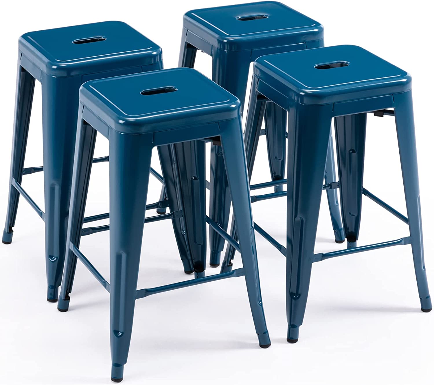 24 Inch Metal Bar stools, Backless Counter Height Barstools, Indoor Outdoor Stackable Stools with Square Seat