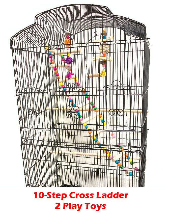 Large 64-inch Open Top Parakeet Lovebirds Flight Cage 10-Step Walk Ladder 2 Hook Play Toys With Rolling Stand for Finches Canaries Cockatiels Budgie Parrotlet Conures Pet Birdcage