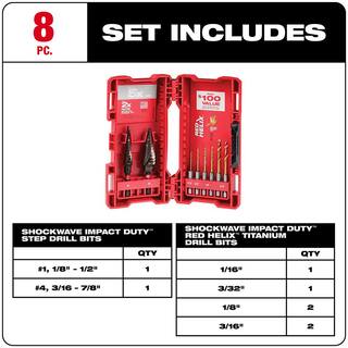 MW SHOCKWAVE Impact-Duty Titanium Step Bit Set (8-Piece) 48-89-9252