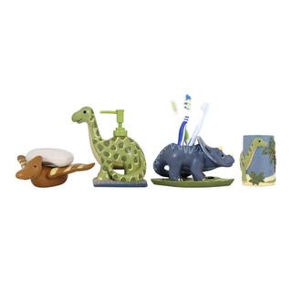 MODONA Dinosaur 4-Piece Kids Bathroom Accessories Set in BlueGreen and Brown BS-DS-A