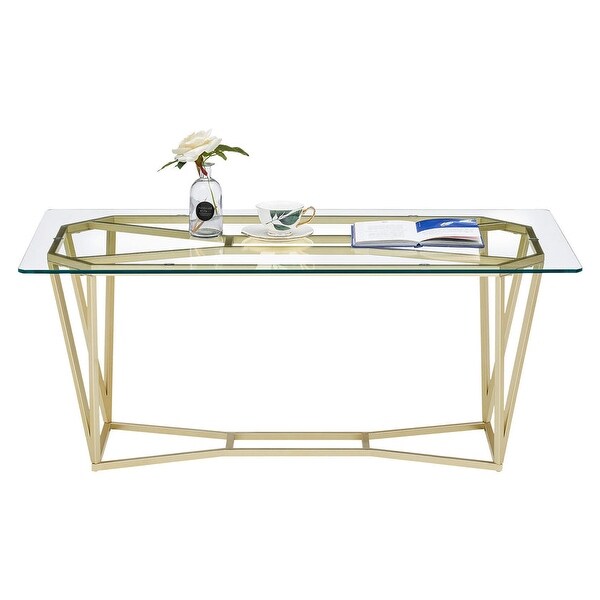 Ivinta Modern Glass Coffee Table for Living Room，Gold Finish 57GS