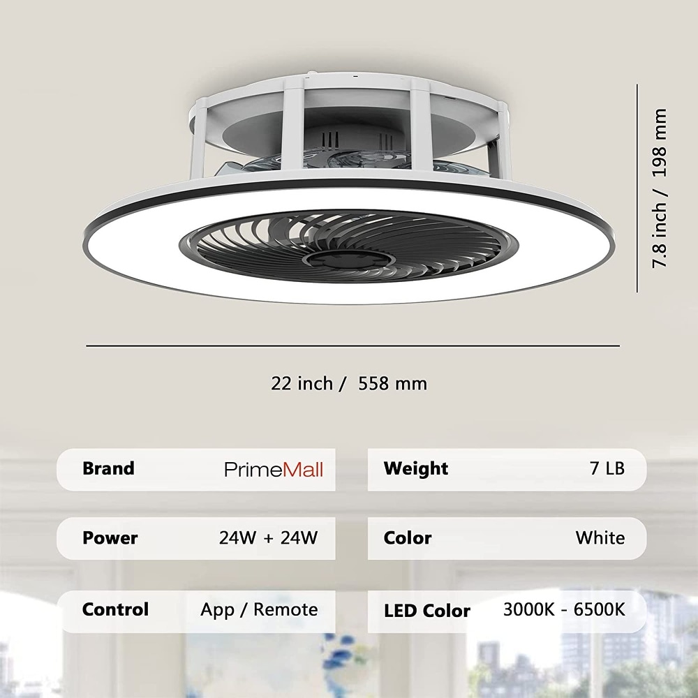 Bladeless Ceiling Fan with Light and Remote Control Low Profile Ceiling Fan 22\