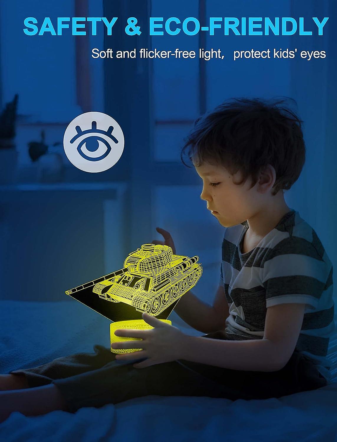 Tank Night Light For Kids， 3d Illusion Night Lamp， 16 Colors Changing With Remote Control， Room Decor， Gifts For Children Boys Girls