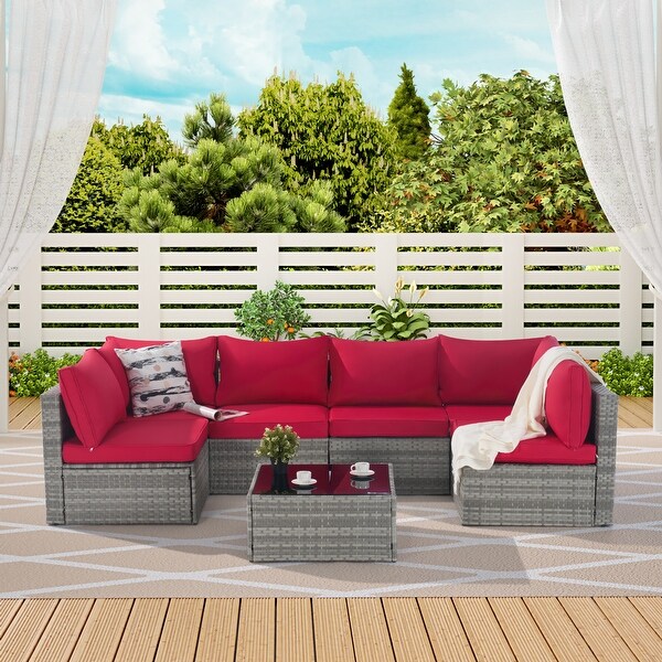 Outdoor Rattan 7 Pieces Furniture Sofa And Table Set