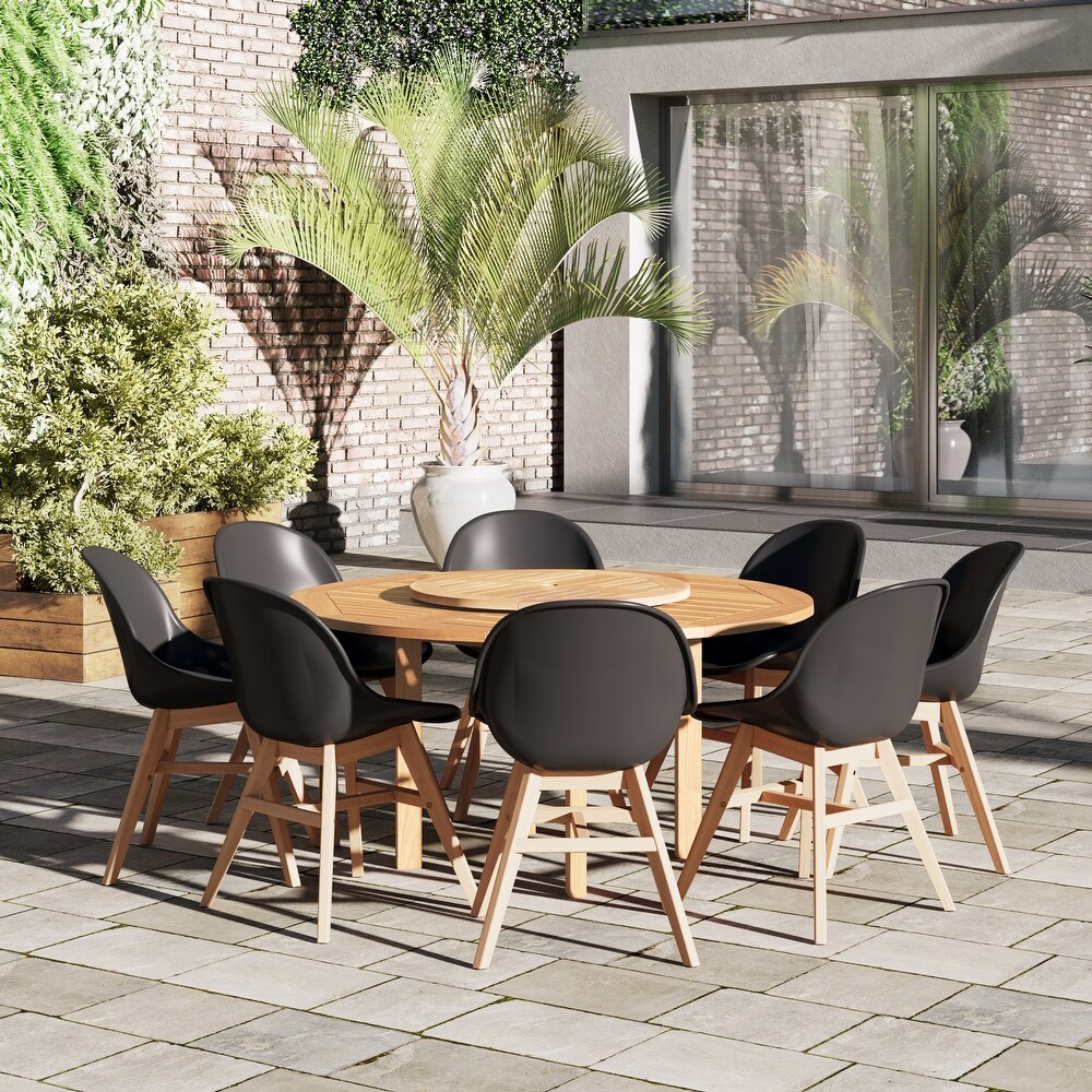 9 piece Wood Lazy Susan Outdoor Dining Set