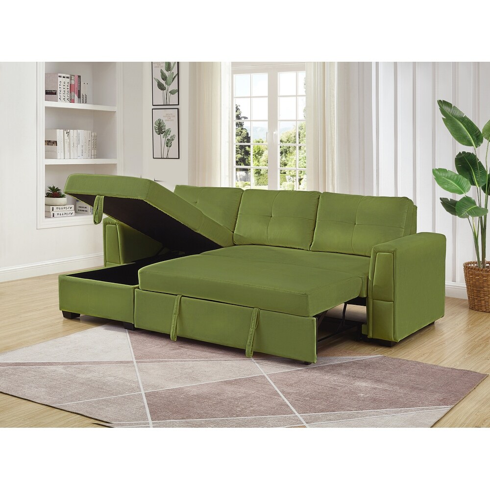 Velvet Reversible Sofabed Sectional Sofa   Chaise   91\