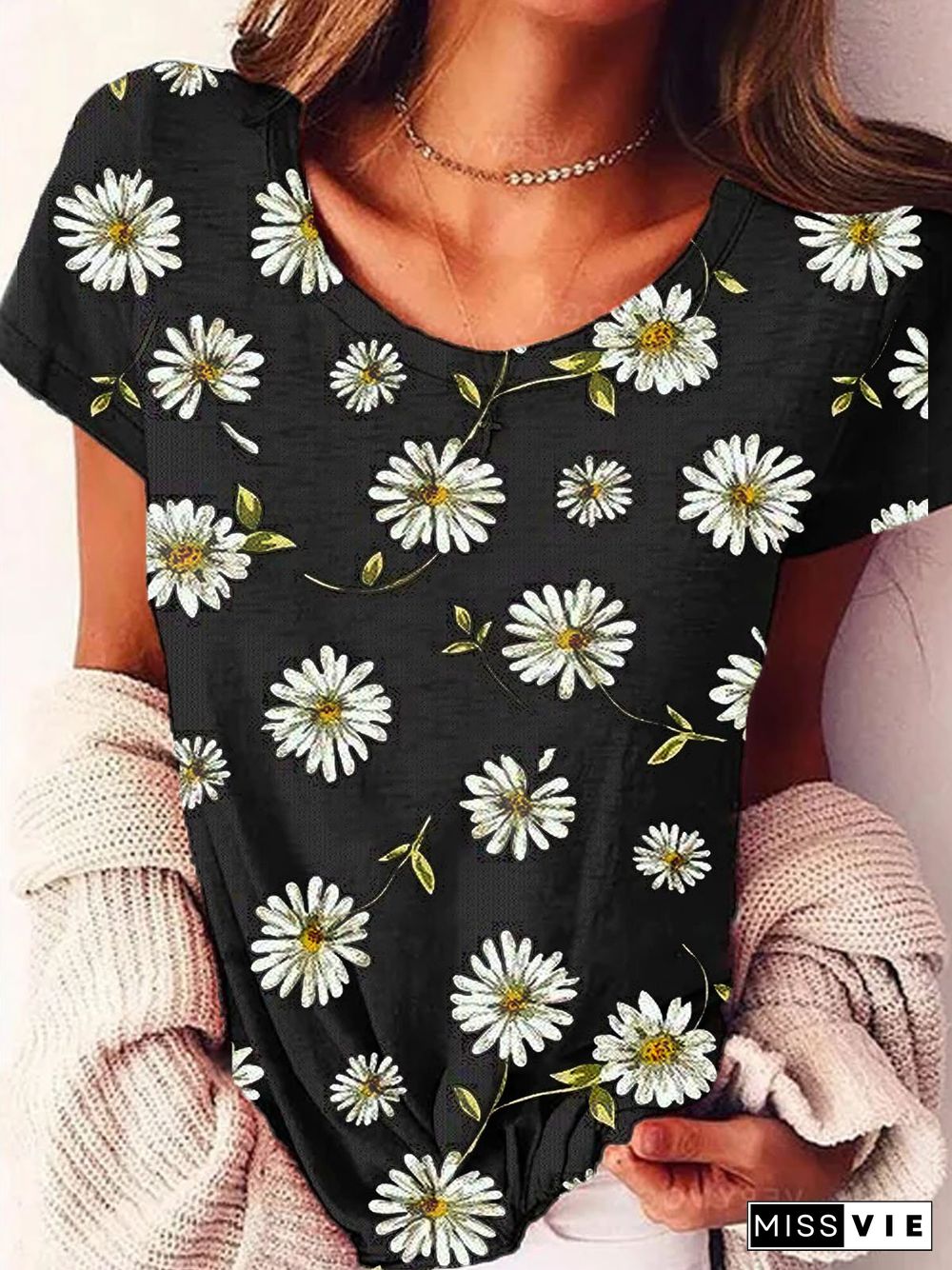 Short Sleeve Shift Casual Printed T-shirt