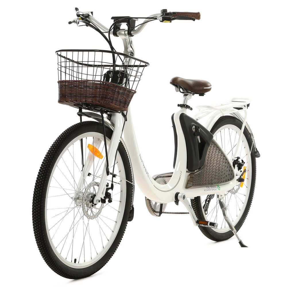 Ecotric Lark Step Thru 500W City Electric Bike For Women Leisure Riders With Basket and Rear Rack w/ USB