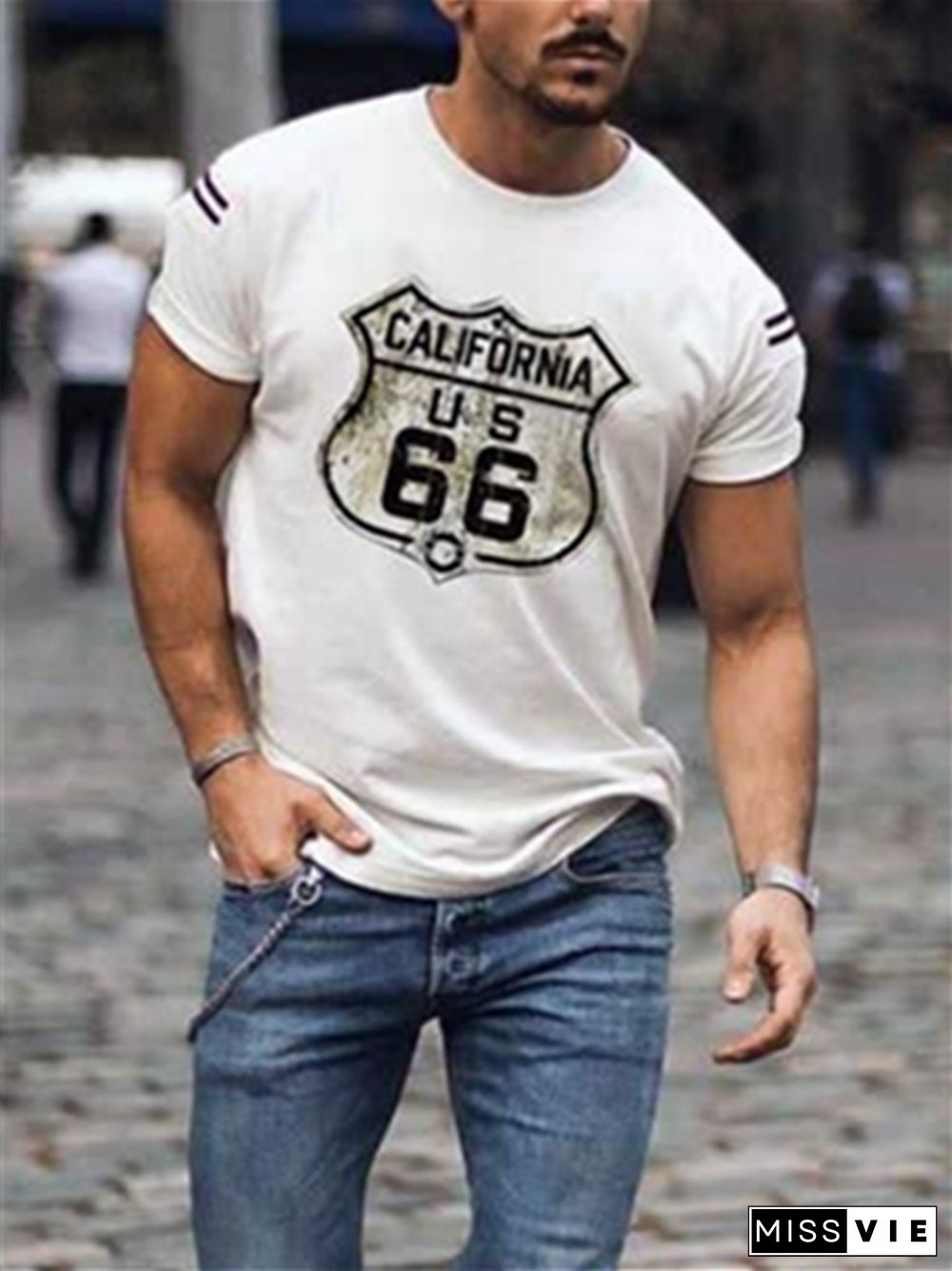 New Fashion Route 66 Digital Printing Trend Men's Sports Short-sleeved T-shirt