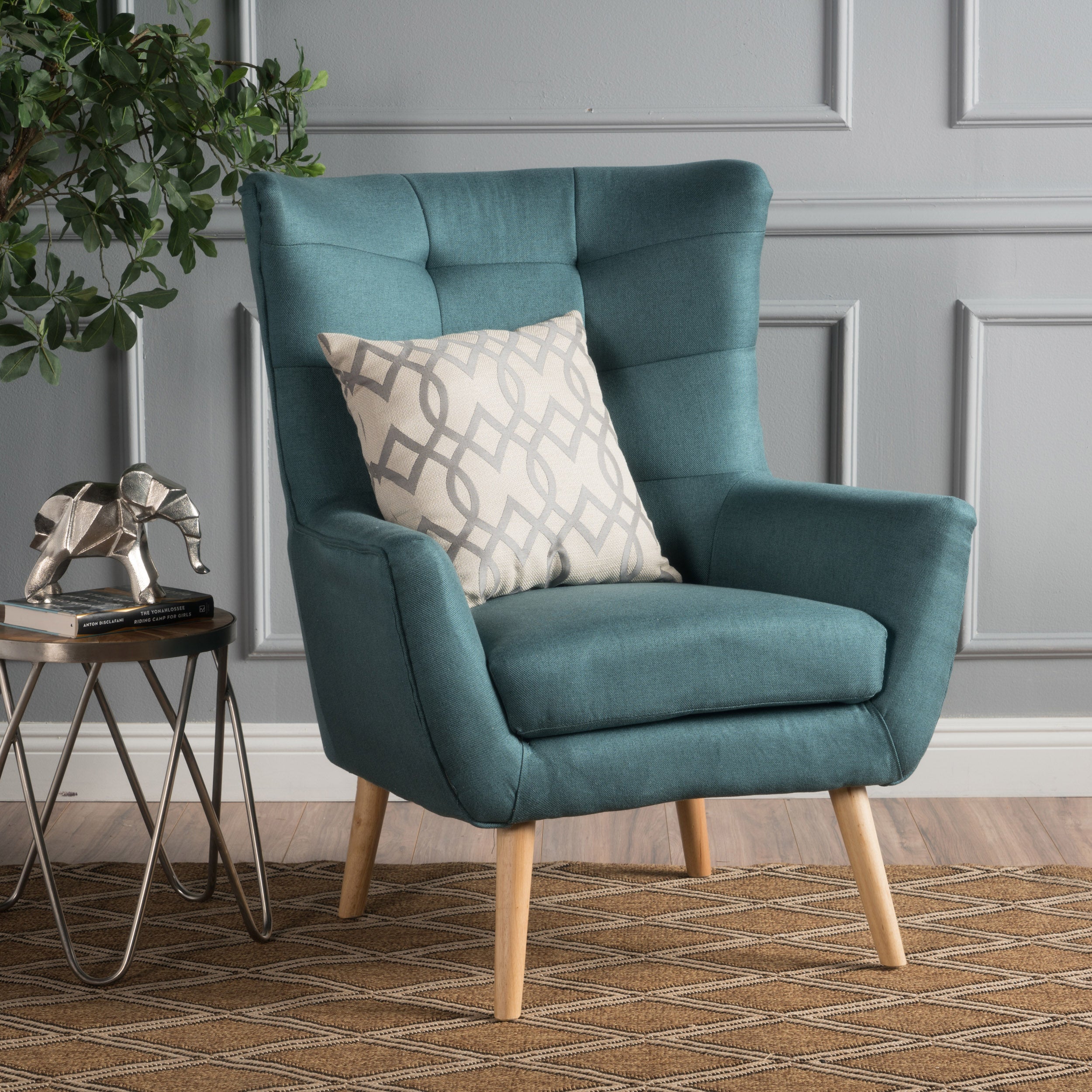 Temescal Mid Century Modern Dark Teal Fabric Accent Chair