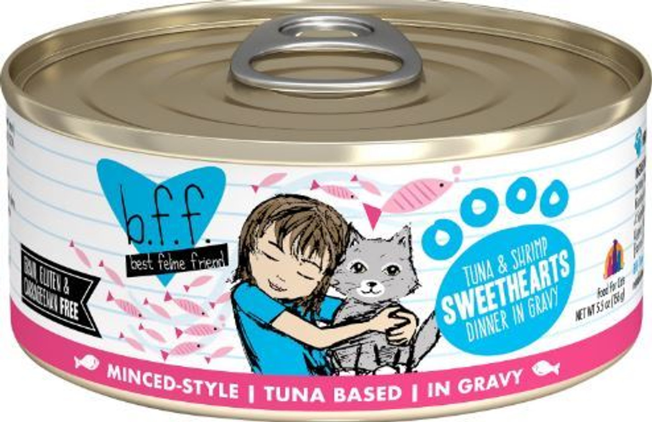 Weruva BFF Tuna and Shrimp Sweethearts Dinner in Gravy Canned Cat Food， 5.5 Oz.