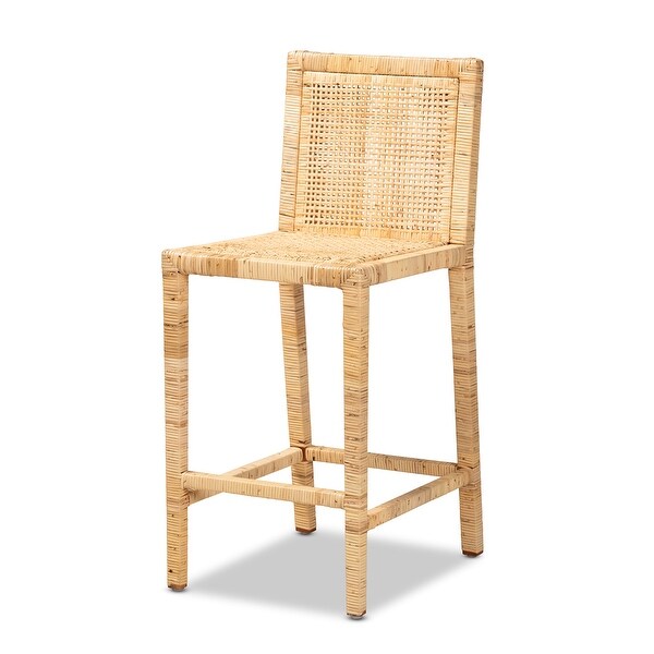 Sofia Contemporary Natural Finished Wood and Rattan Counter Stool