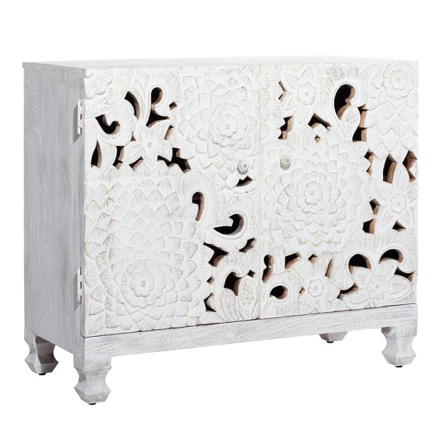 Mediterranean Carved Wood Cabinet White Olivia amp May