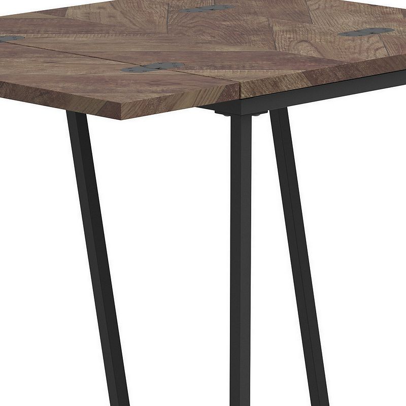 Accent Table with Wooden Extendable Top and Metal Frame， Brown and Black