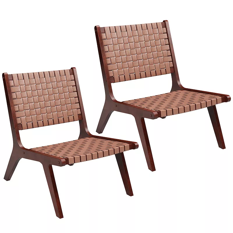 Woven Leather Accent Chairs With Wood Frame-set Of 2